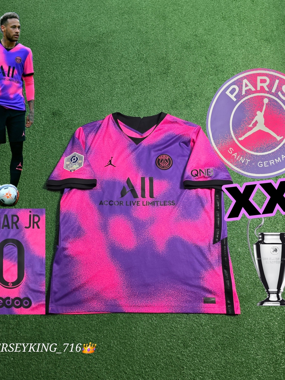 Jordan X PSG Neymar Jr #10 2020/2021 Fourth Hyperpink Jersey Rare XXL Ligue 1